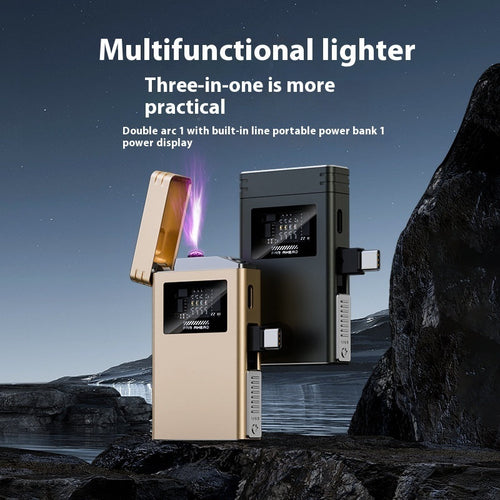 Arc and Ember dual metal arc lighter and power bank in dark night green and rose gold with digital display