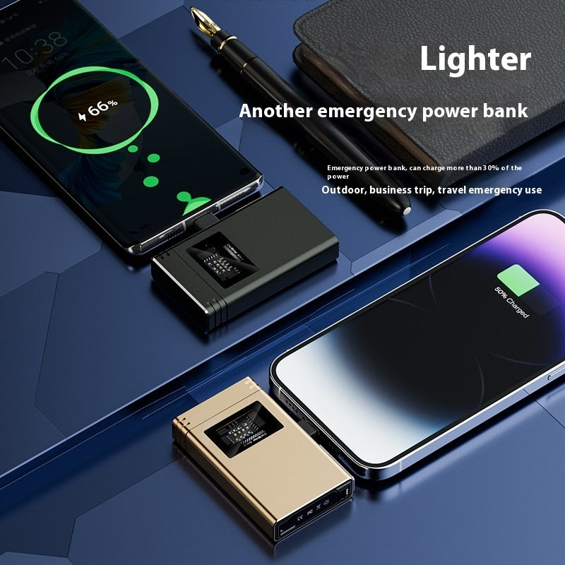 Arc and Ember dual metal USB power bank lighter in dark night green and rose gold charging smartphones