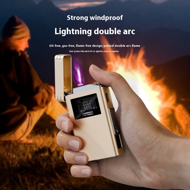 Arc and Ember rose gold metal dual arc USB power bank lighter with windproof flame and digital display